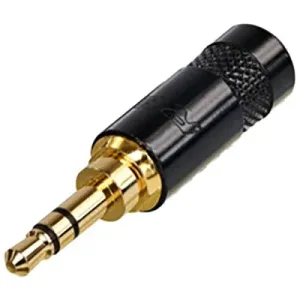 REAN NYS231LBG Conector miniplug 3.5mm stereo, carcaza negra, full metal, contactos dorados, cable max 6.4mm